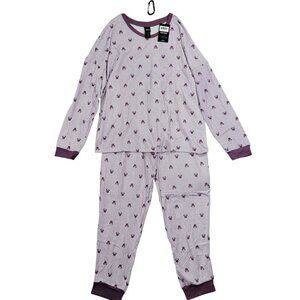 NEW Disney Womens L 2-Piece Pajama Set Purple Minnie Mouse Print Top & Pants